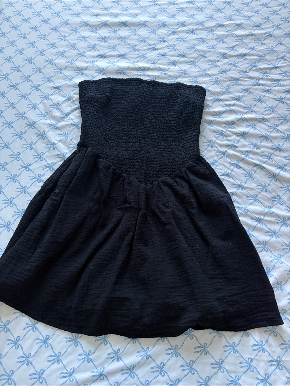 Black Strapless Smocked flowy linen Dress